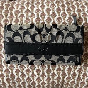 Coach Black and Gray Signature Canvas Fold Wallet